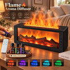 Flame aroma diffuser with remote, 3 essential oils and 7 light colors