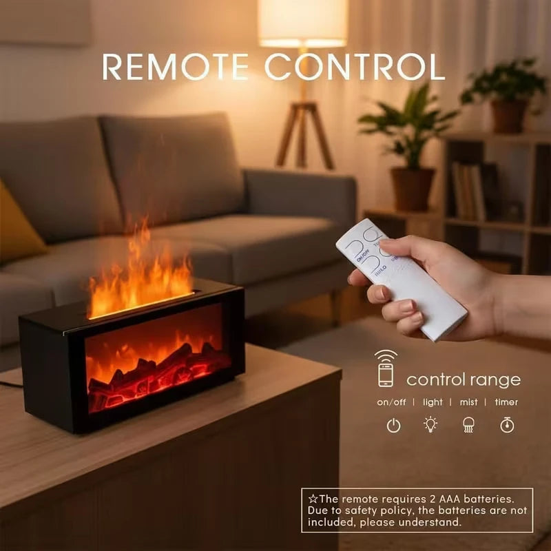 Flame diffuser remote control for light, mist and timer
