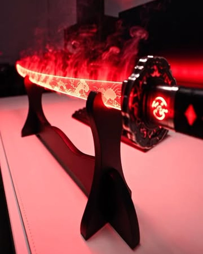 Red LED mist katana on a desk