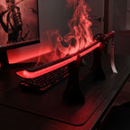 Red glowing mist katana on a gaming desk